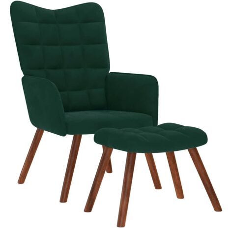 Sillón relajante con taburete de terciopelo verde oscuro