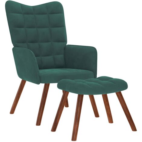 Sillón relajante con taburete de terciopelo verde oscuro vidaXL