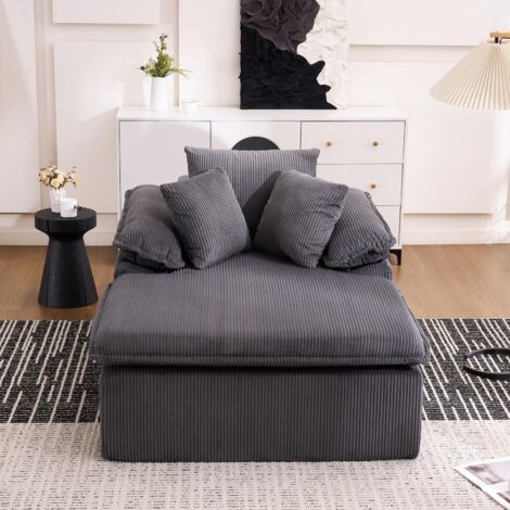 Sillón relax 177 x 122 x 92 cm - diseño minimalista y sin estructura - Con amplios reposabrazos - Terciopelo acanalado - gris