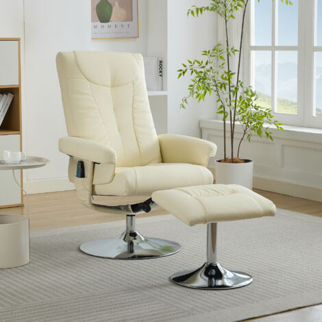 Sillón relax 76x75x103cm con masaje eléctrico de 5 puntos, tapizado PU y asiento calefactable, Beige
