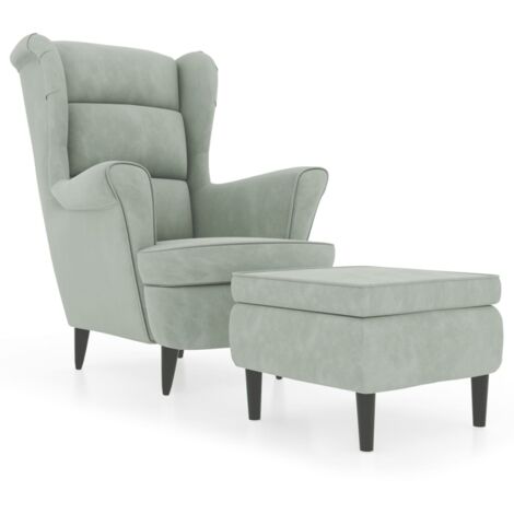 Sillón relax con bordes laterales y reposapiés en terciopelo gris claro DEC028692