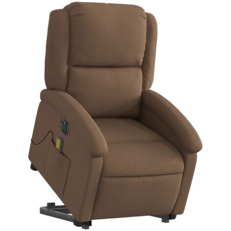 Sillón relax con función masaje y elevación eléctrica reclinable en tejido marrón DEC027785