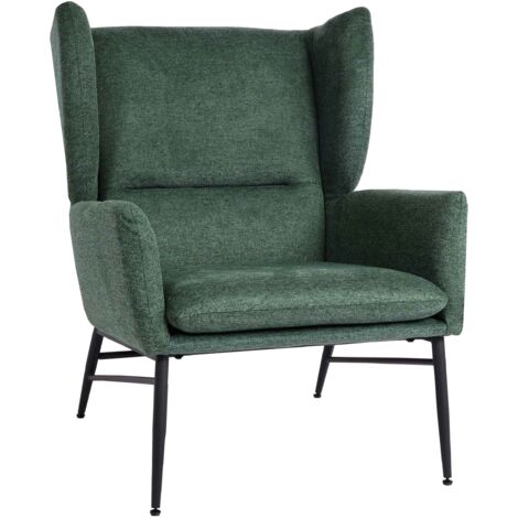 Sillón relax con reposacabezas laterales asiento extra grande tapizado en tela verde y metal 040006918