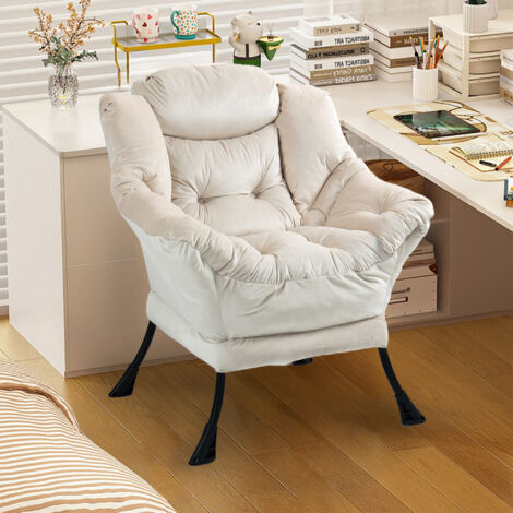 Sillón relax, con reposacabezas y bolsillo lateral, caqui, estructura en metal