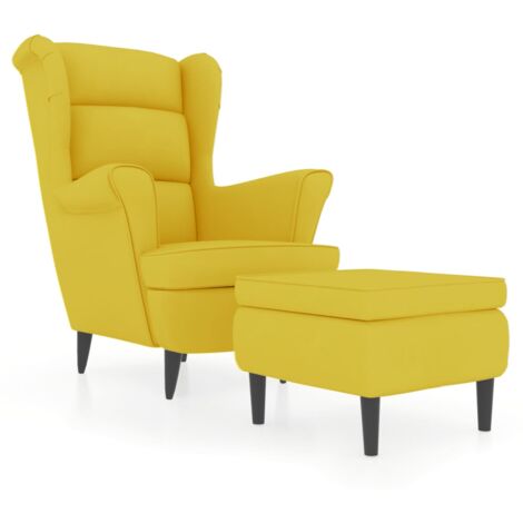 Sillón relax extra cómodo con bordes laterales y reposapiés en terciopelo amarillo mostaza DEC028694