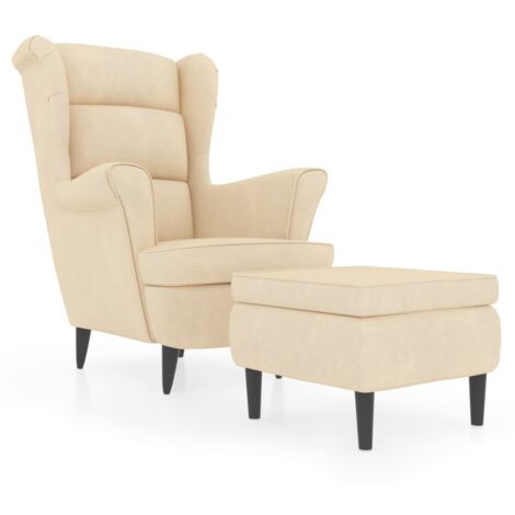 Sillón relax extra cómodo con bordes laterales y reposapiés en terciopelo crema DEC028691