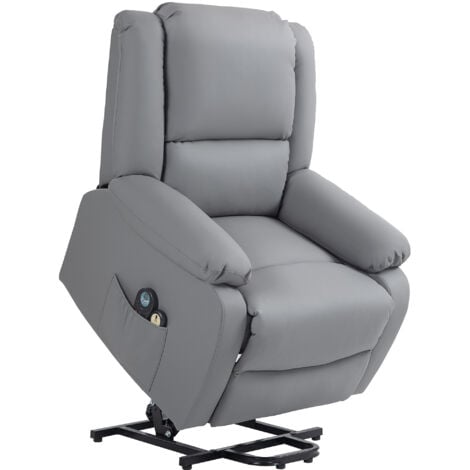 Sillón relax levanta personas eléctrico con 8 punto de masaje función de calentamiento 2 controles remotos y bolsillo lateral gris