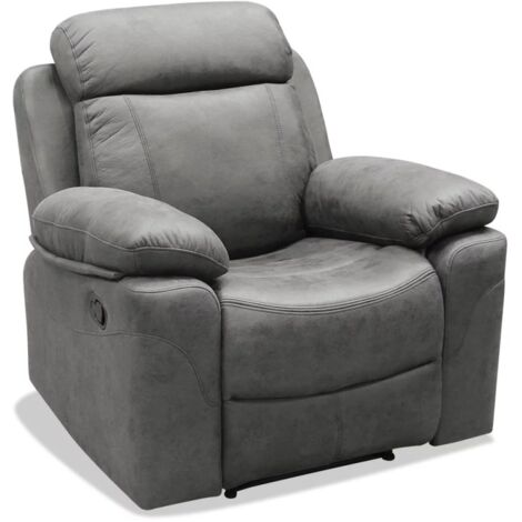 Sillón relax manual Málaga tapizado en tela gris, 101cm(alto) 100cm(ancho) 90cm(fondo)