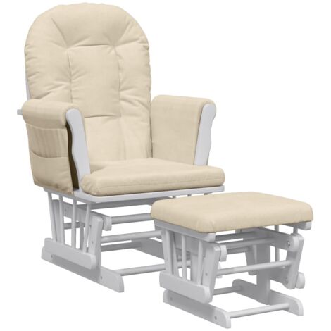 Sillón relax mecedora lactancia con reposapiés en tela crema y madera DEC028732