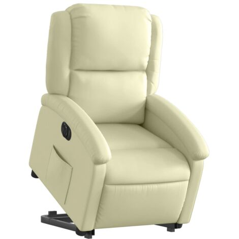 Sillón relax para TV muy cómodo con función de elevación eléctrica en cuero genuino color crema DEC028254