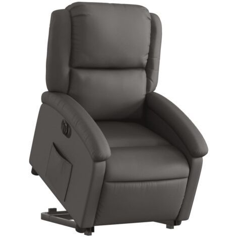 Sillón relax para TV muy cómodo con función de elevación eléctrica en cuero genuino gris DEC028335