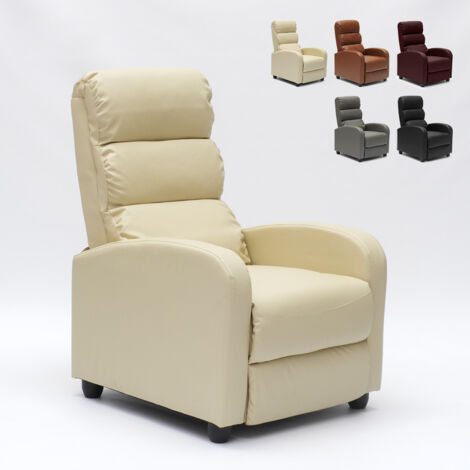 LE ROI DU RELAX Sillón relax reclinable con reposapiés símil piel Alice Color: Beige