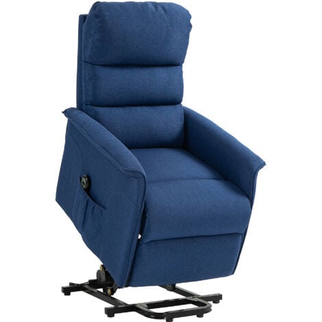 HOMCOM Sillón relax reclinable eléctrico sillón levanta personas con mando a distancia y bolsillo lateral sillón elevador para salón dormitorio azul oscuro