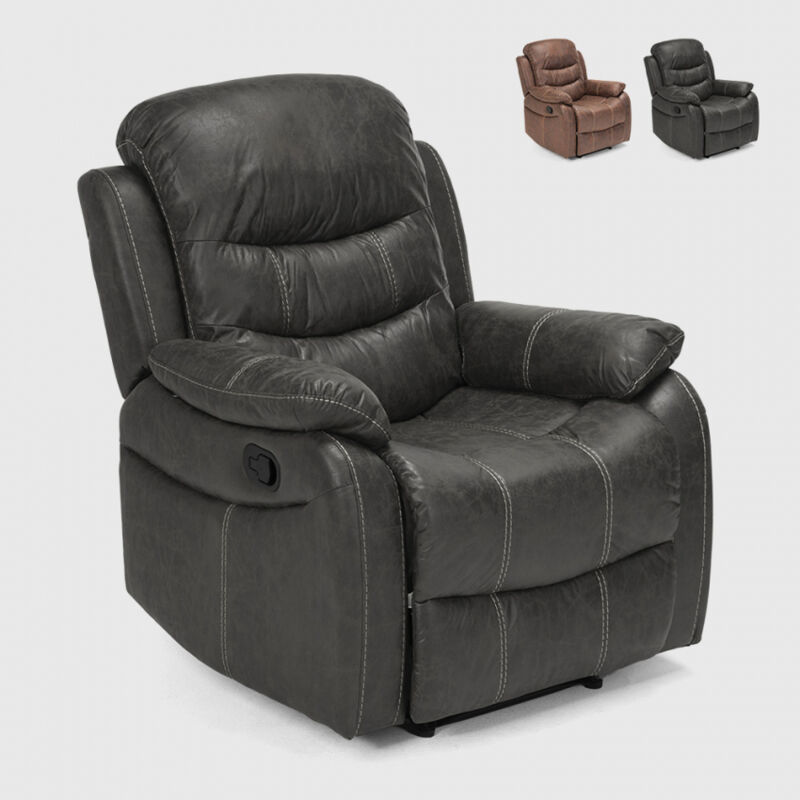 

Sillón relax reclinable manual con reposapiés polipiel Panama | Color: Gris