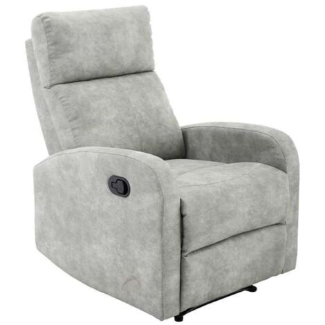 Sillón relax reclinable mediante palanca Bristol en tela terciopelada gris, 72 cm(ancho) 100/80cm(altura) 94/593 cm(fondo)