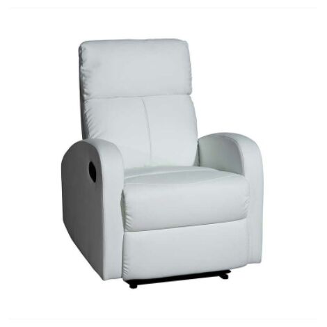 Sillón relax reclinable mediante palanca Bristol tapizado en polipiel blanco, 72 cm(ancho) 100/80cm(altura) 94/593 cm(fondo)