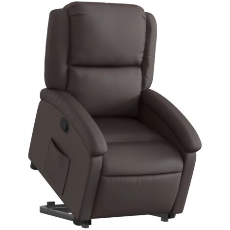 Sillón relax TV cómodo tapizado con función de elevación eléctrica en cuero genuino marrón DEC027992
