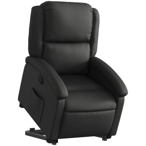 Sillón relax TV cómodo tapizado con función de elevación eléctrica en cuero genuino negro DEC028065