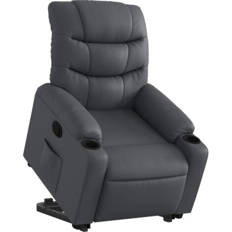 Sillón relax TV cómodo tapizado con función de elevación eléctrica en PVC gris DEC027972