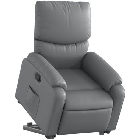 Sillón relax TV cómodo tapizado con función de elevación eléctrica en PVC gris DEC027981