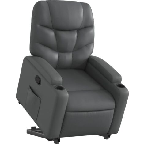 Sillón relax TV cómodo tapizado con función de elevación eléctrica en PVC gris DEC027984
