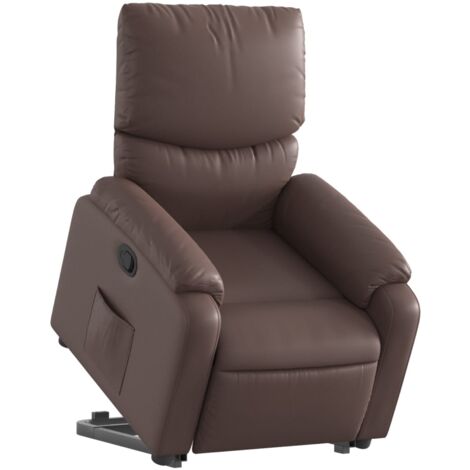 Sillón relax TV cómodo tapizado con función de elevación eléctrica en PVC marrón DEC028031