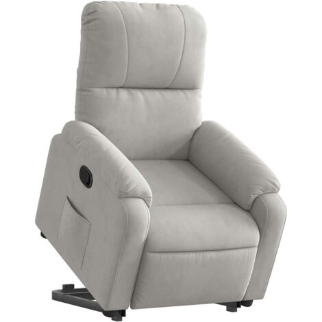 Sillón relax TV cómodo tapizado con función de elevación eléctrica en tejido de microfibra gris claro DEC027918