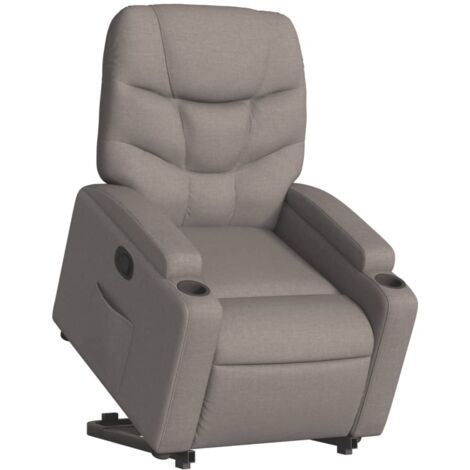 Sillón relax TV cómodo tapizado con función de elevación eléctrica en tela color topo DEC028190