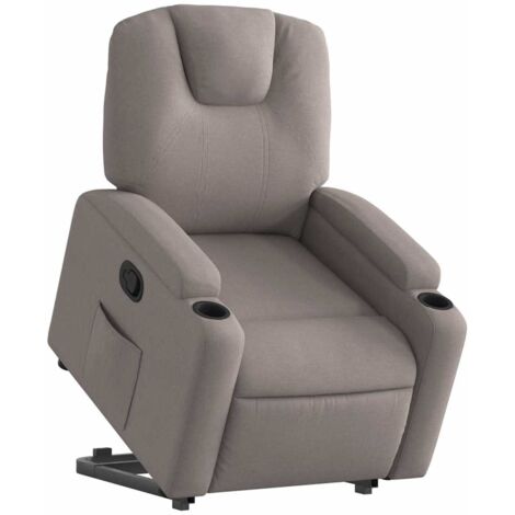 Sillón relax TV cómodo tapizado con función de elevación eléctrica en tela color topo DEC028194