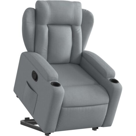Sillón relax TV cómodo tapizado con función de elevación eléctrica en tela gris claro DEC027906