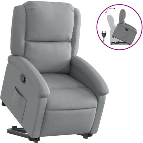 Sillón relax TV cómodo tapizado con función de elevación eléctrica en tela gris claro DEC027907