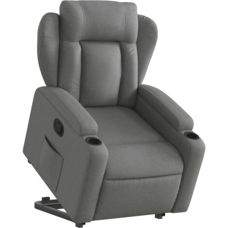 Sillón relax TV cómodo tapizado con función de elevación eléctrica en tela gris oscuro DEC027955