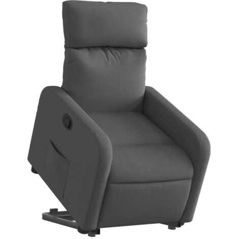 Sillón relax TV cómodo tapizado con función de elevación eléctrica en tela gris oscuro DEC027959