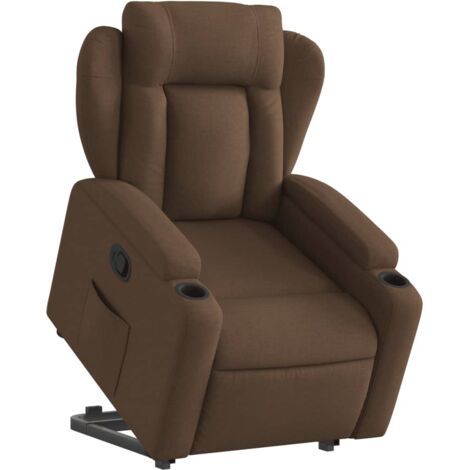 Sillón relax TV cómodo tapizado con función de elevación eléctrica en tela marrón DEC028037
