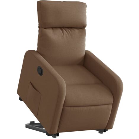 Sillón relax TV cómodo tapizado con función de elevación eléctrica en tela marrón DEC028052