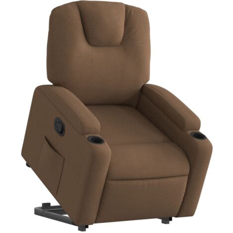 Sillón relax TV cómodo tapizado con función de elevación eléctrica en tela marrón DEC028055