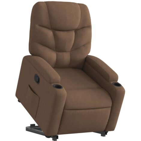 Sillón relax TV cómodo tapizado con función de elevación eléctrica en tela marrón DEC028057