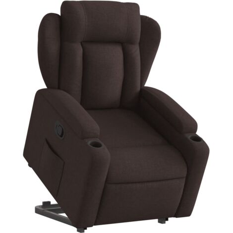 Sillón relax TV cómodo tapizado con función de elevación eléctrica en tela marrón oscuro DEC028002