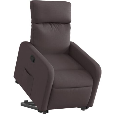 Sillón relax TV cómodo tapizado con función de elevación eléctrica en tela marrón oscuro DEC028006