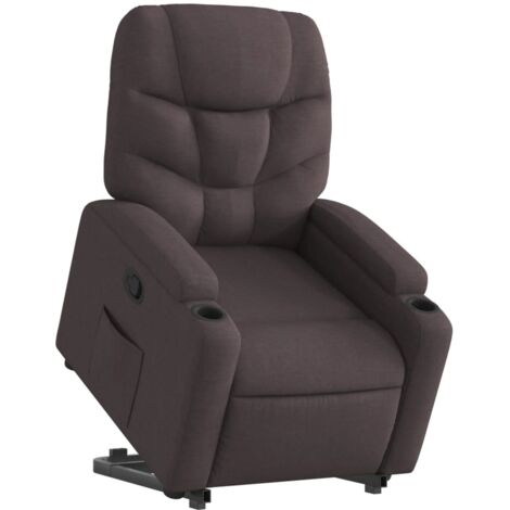 Sillón relax TV cómodo tapizado con función de elevación eléctrica en tela marrón oscuro DEC028011