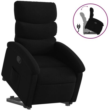 Sillón relax TV cómodo tapizado con función de elevación eléctrica en tela negra DEC028120