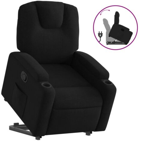 Sillón relax TV cómodo tapizado con función de elevación eléctrica en tela negra DEC028121