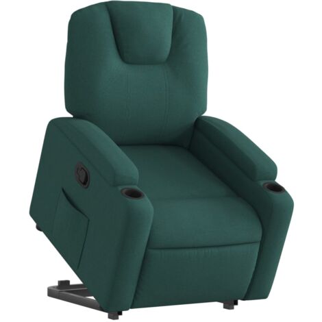 Sillón relax TV cómodo tapizado con función de elevación eléctrica en tela verde oscuro DEC028222