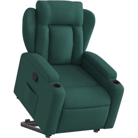 Sillón relax TV cómodo tapizado con función de elevación eléctrica en tela verde oscuro DEC028229