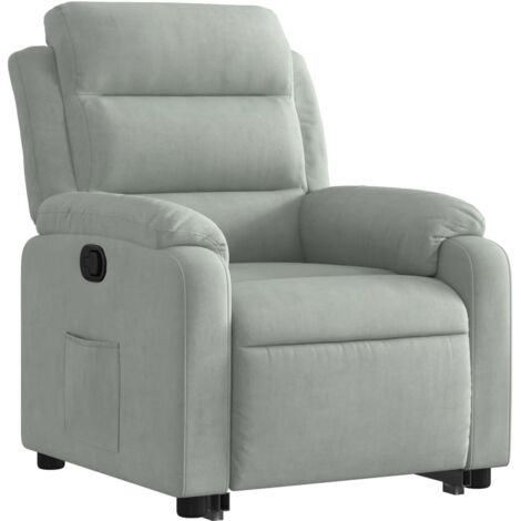 Sillón relax TV cómodo tapizado con función de elevación eléctrica en terciopelo gris claro DEC027921