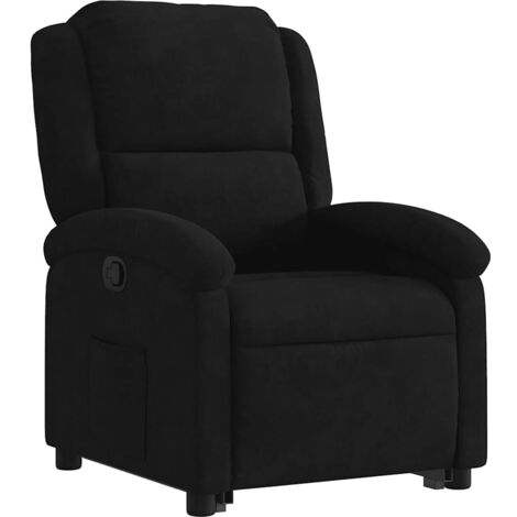 Sillón relax TV cómodo tapizado con función de elevación eléctrica en terciopelo negro DEC028125