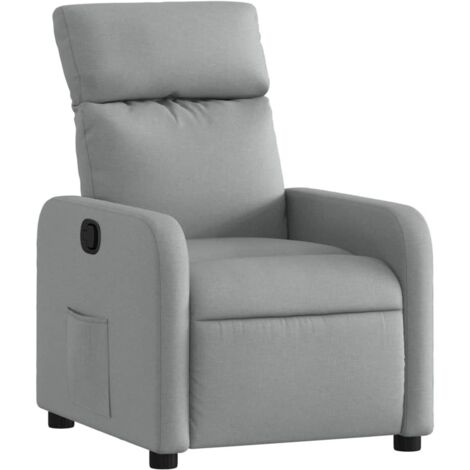 Sillón relax TV cómodo tapizado con función de inclinación manual en tela gris claro DEC027890