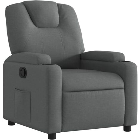 Sillón relax TV cómodo tapizado con función de inclinación manual en tela gris oscuro DEC027928