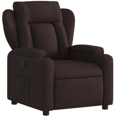 Sillón relax TV cómodo tapizado con función de inclinación manual en tela marrón oscuro DEC027996