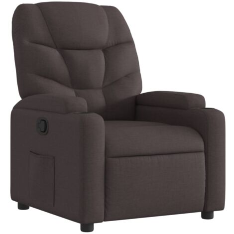 Sillón relax TV cómodo tapizado con función de inclinación manual en tela marrón oscuro DEC028015